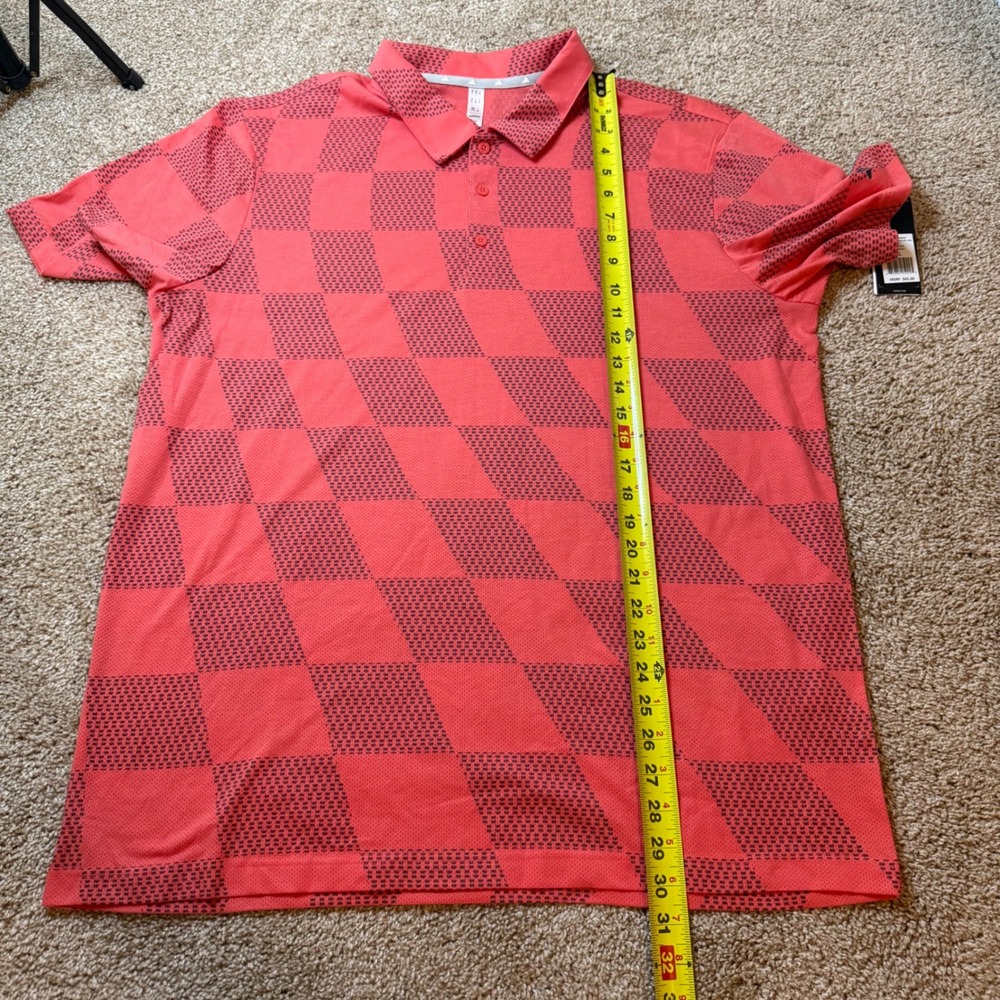 Adidas Wavy Mesh Polo Mens XL Scarlet Red Geometric Golf Shirt ADVR0904 - Picture 4 of 6